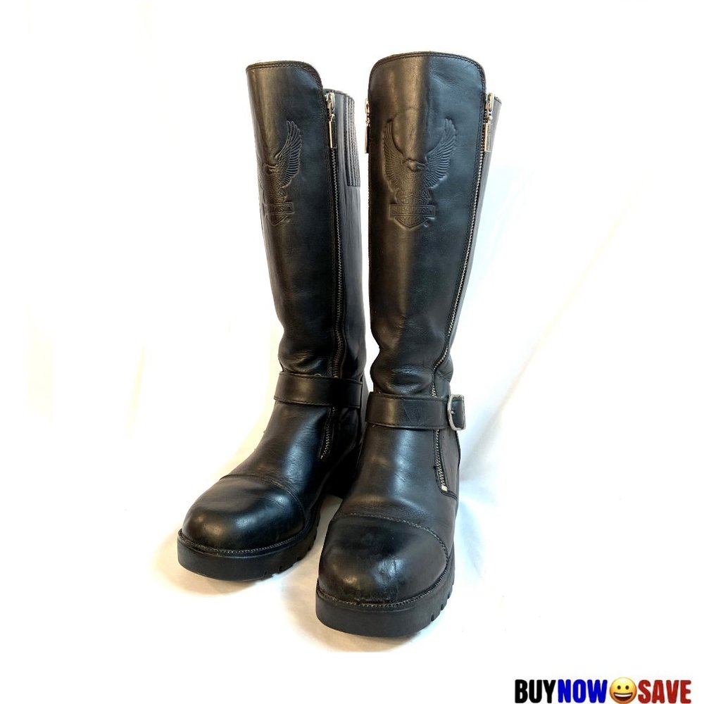 Harley Davidson 9.5 Black Leather Mid-Calf Boots